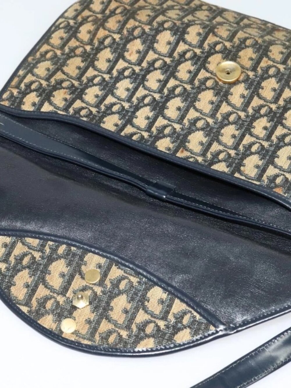 Christian Dior Trotter Canvas Shoulder Bag Navy Gold Auth yk18204 - Picture 10 of 16